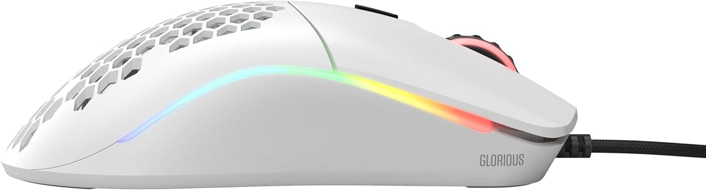 Model O Wired Gaming Mouse - 67G Ultra-Lightweight Honeycomb Design, RGB Lighting, Pixart 3360 Sensor, Omron Switches, Ambidextrous - Matte White