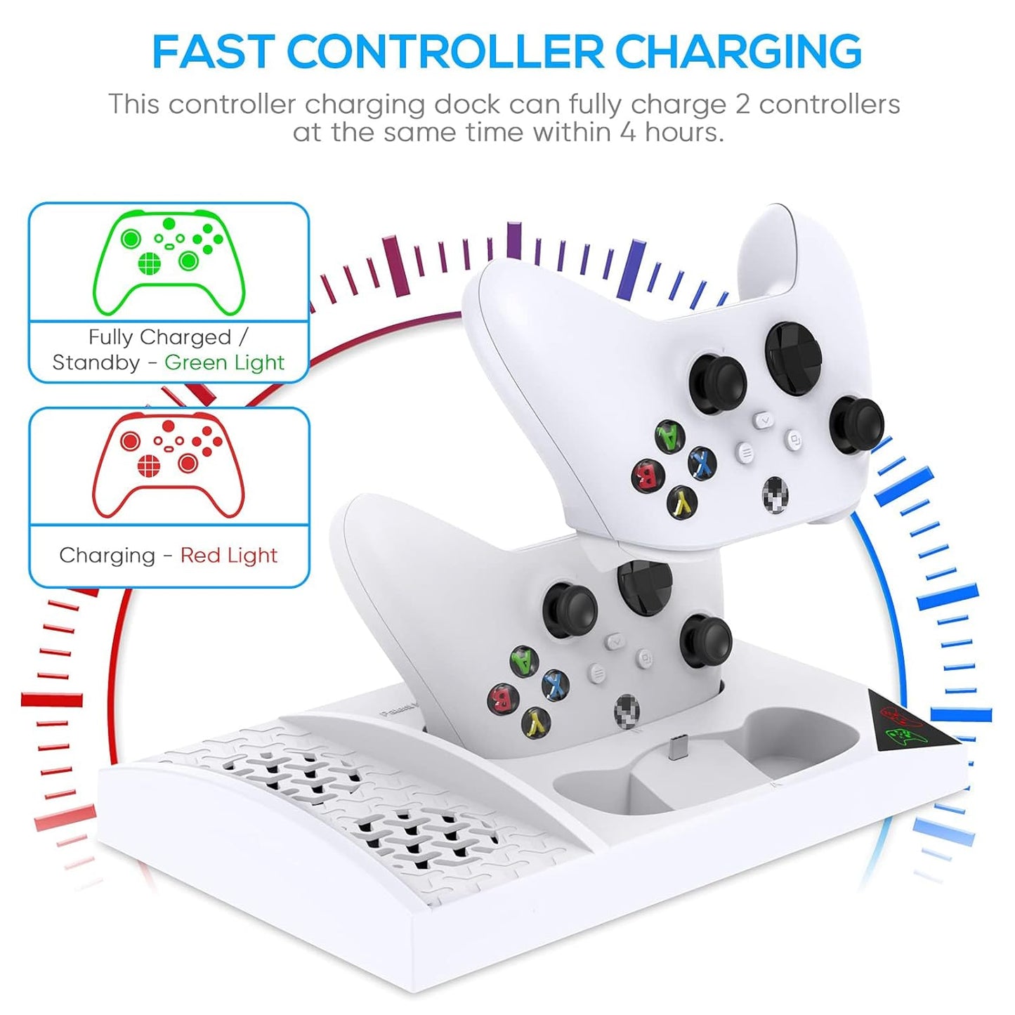 Charger Stand and Cooling Fan for Xbox Series S Console and Controller - Vertical Dual Cooling System with Dual 1400mAh Rechargeable Batteries, Cover, and Earphone Bracket