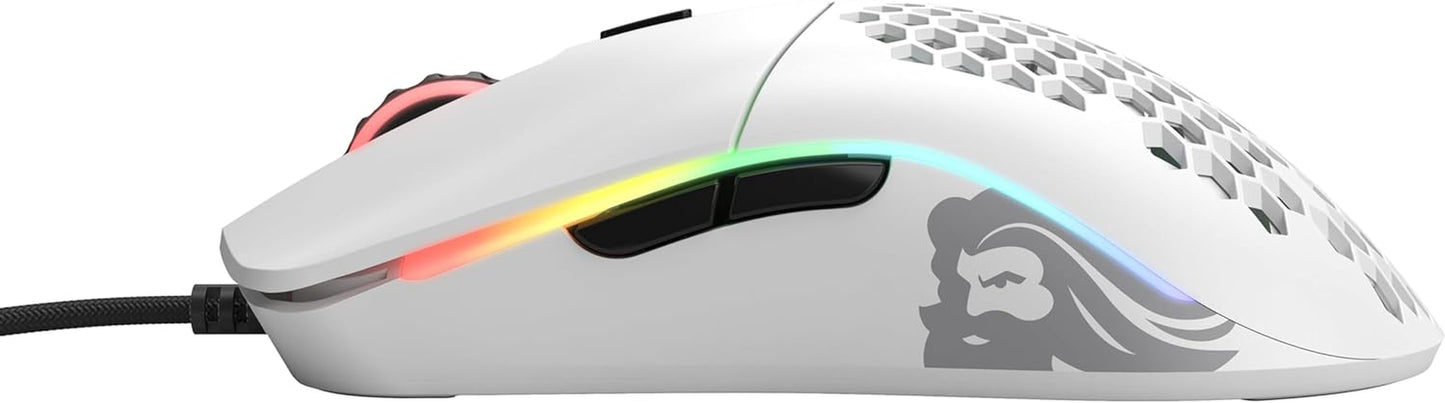 Model O Wired Gaming Mouse - 67G Ultra-Lightweight Honeycomb Design, RGB Lighting, Pixart 3360 Sensor, Omron Switches, Ambidextrous - Matte White