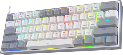 K617 Fizz 60% Wired RGB Mechanical Gaming Keyboard - 61 Hot-Swap Keys with White and Grey Keycaps, Linear Red Switch, Professional Driver/Software Support