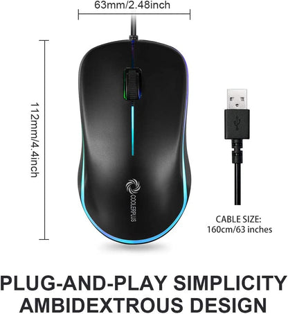 FC112 USB Optical Wired Computer Mouse - 1000 DPI, Ergonomic Design for Office and Home Use, Compatible with Windows PC, Laptop, Desktop, and Notebook (Black)