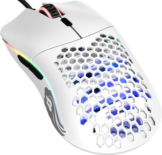 Model O Wired Gaming Mouse - 67G Ultra-Lightweight Honeycomb Design, RGB Lighting, Pixart 3360 Sensor, Omron Switches, Ambidextrous - Matte White