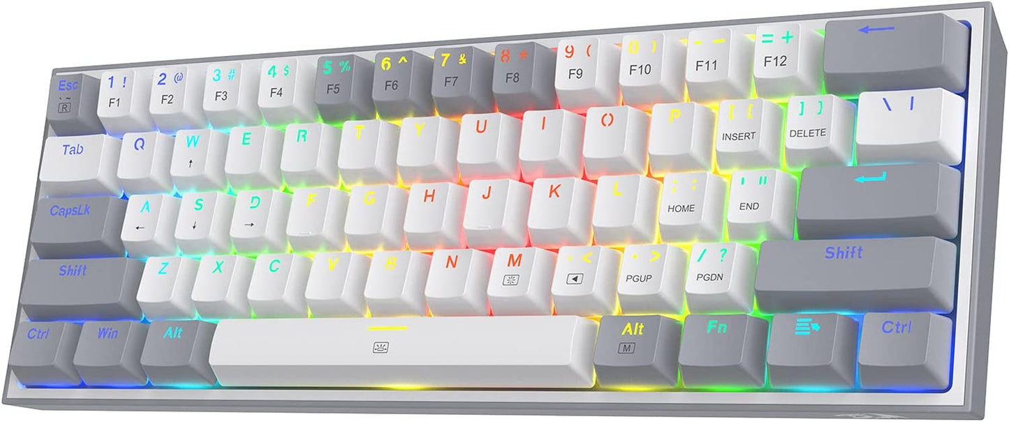 K617 Fizz 60% Wired RGB Mechanical Gaming Keyboard - 61 Hot-Swap Keys with White and Grey Keycaps, Linear Red Switch, Professional Driver/Software Support