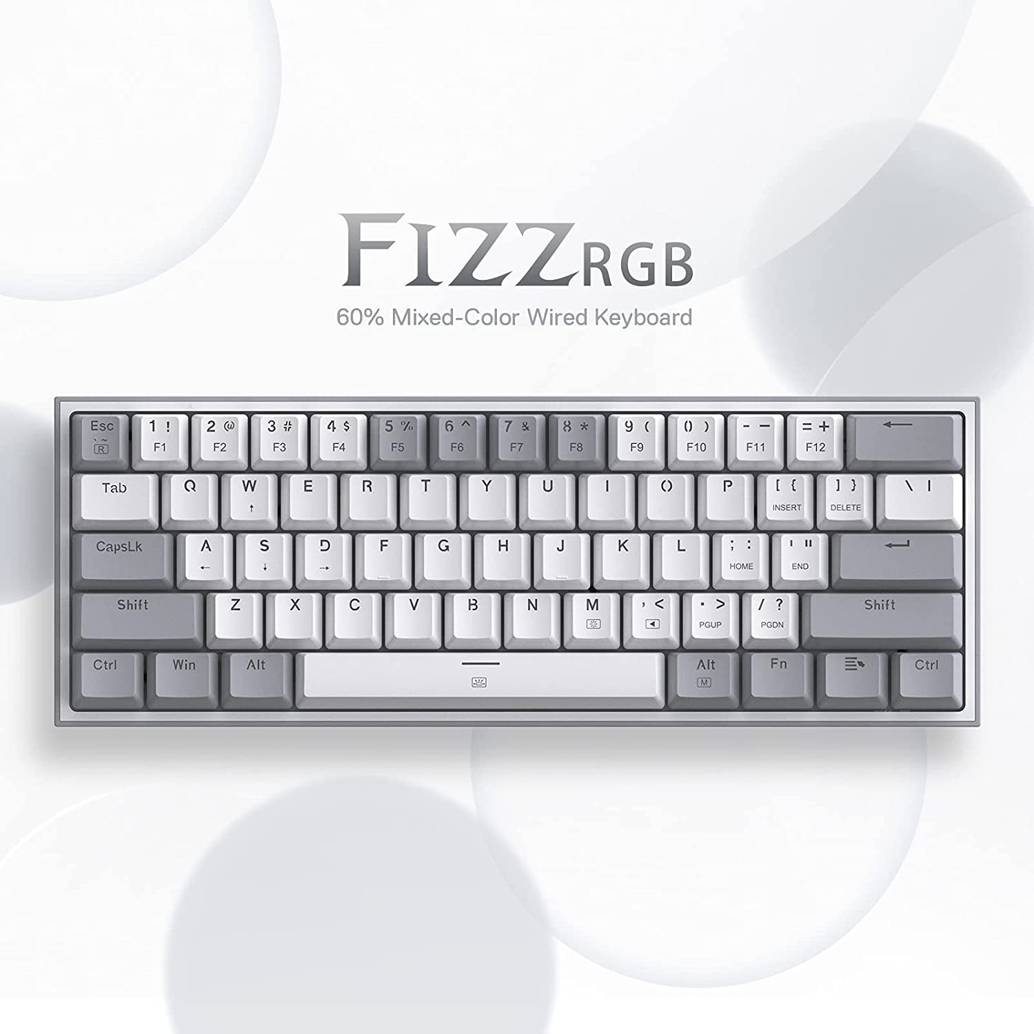 K617 Fizz 60% Wired RGB Mechanical Gaming Keyboard - 61 Hot-Swap Keys with White and Grey Keycaps, Linear Red Switch, Professional Driver/Software Support