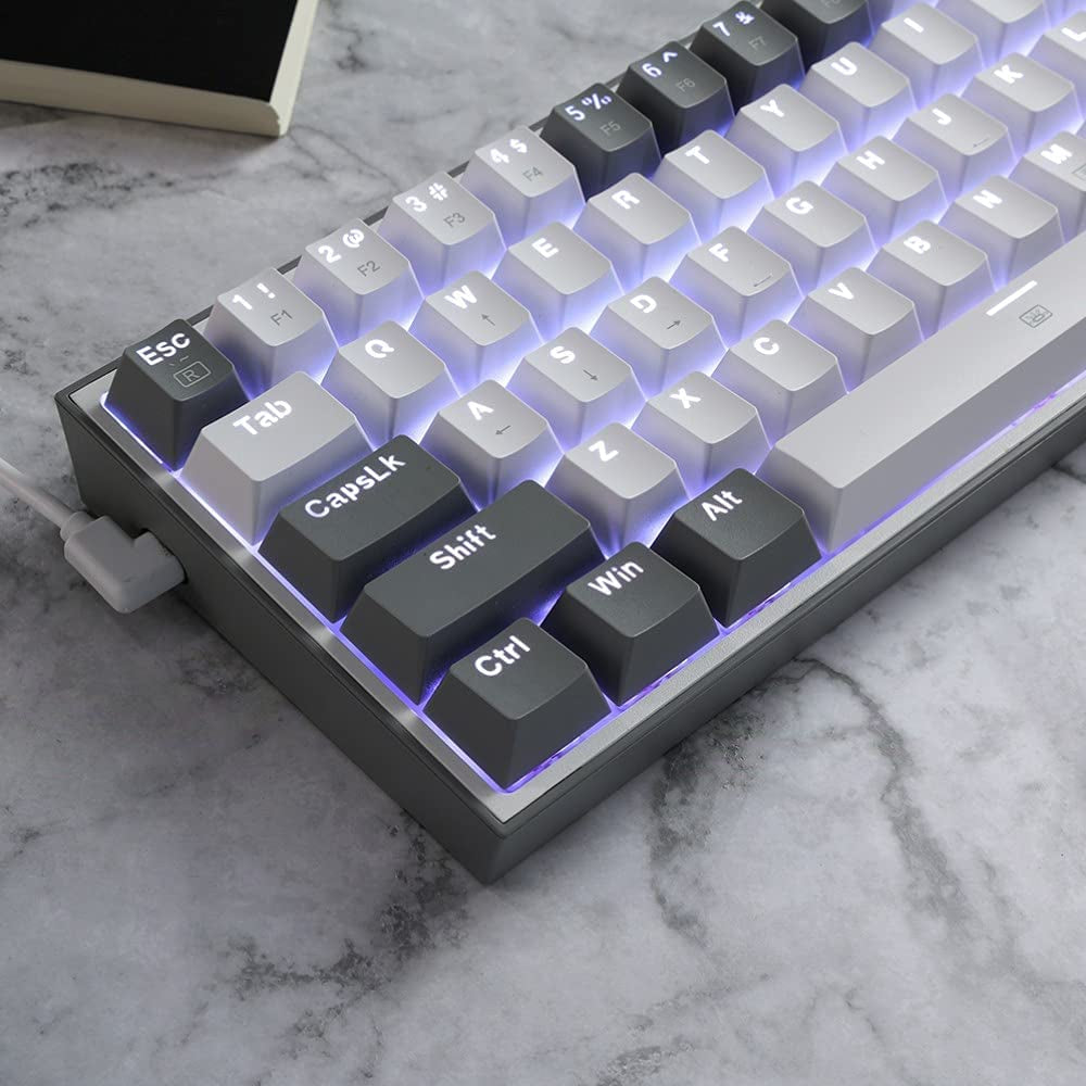 K617 Fizz 60% Wired RGB Mechanical Gaming Keyboard - 61 Hot-Swap Keys with White and Grey Keycaps, Linear Red Switch, Professional Driver/Software Support