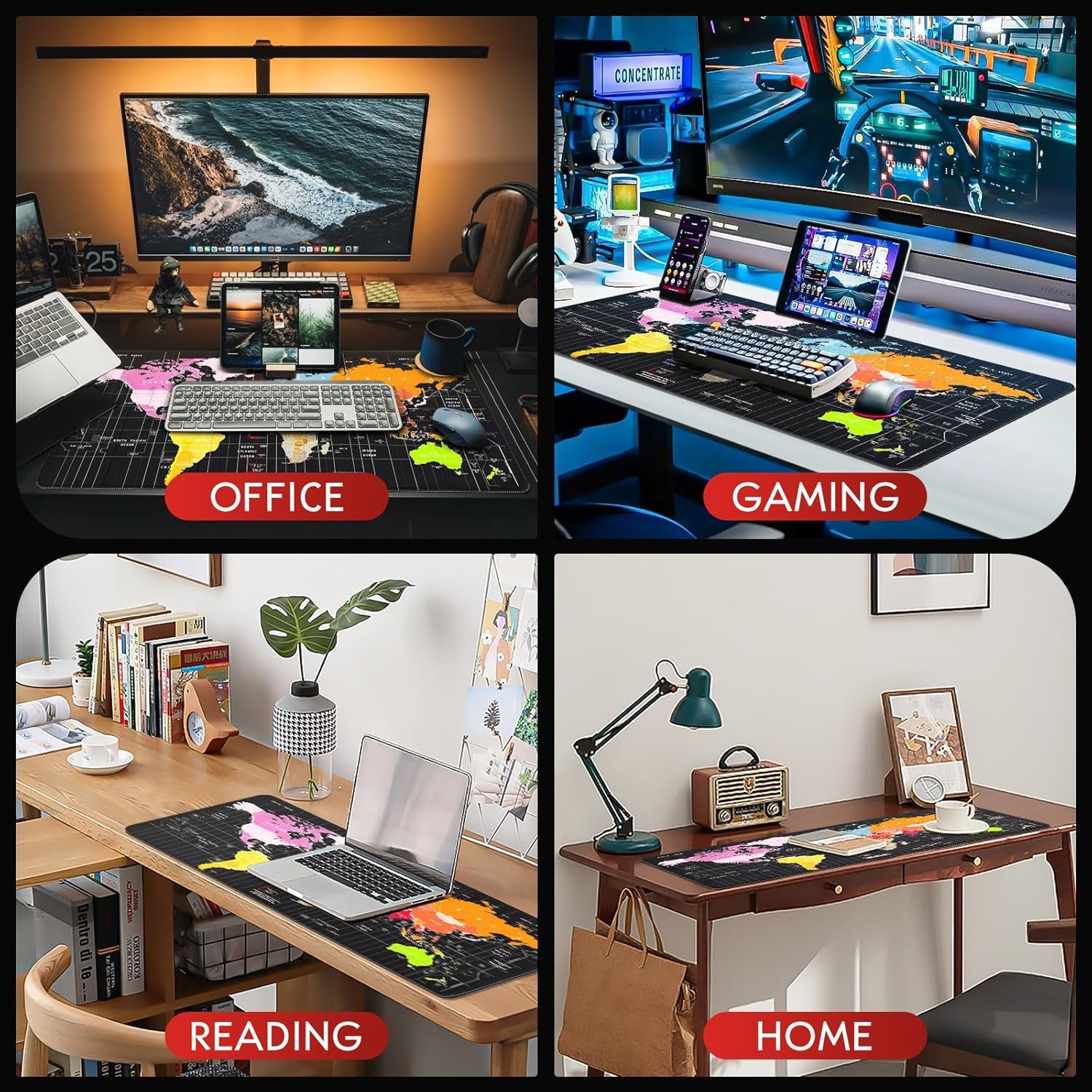 XXL Gaming Mouse Pad 35.40"X15.7"X0.12",Extended Desk Big Mat,World Map Pad with Non-Slip Base,Waterproof and Foldable Pad,Desktop Pad Suitable for Gamers,Suitable for Desktop,Office and Home