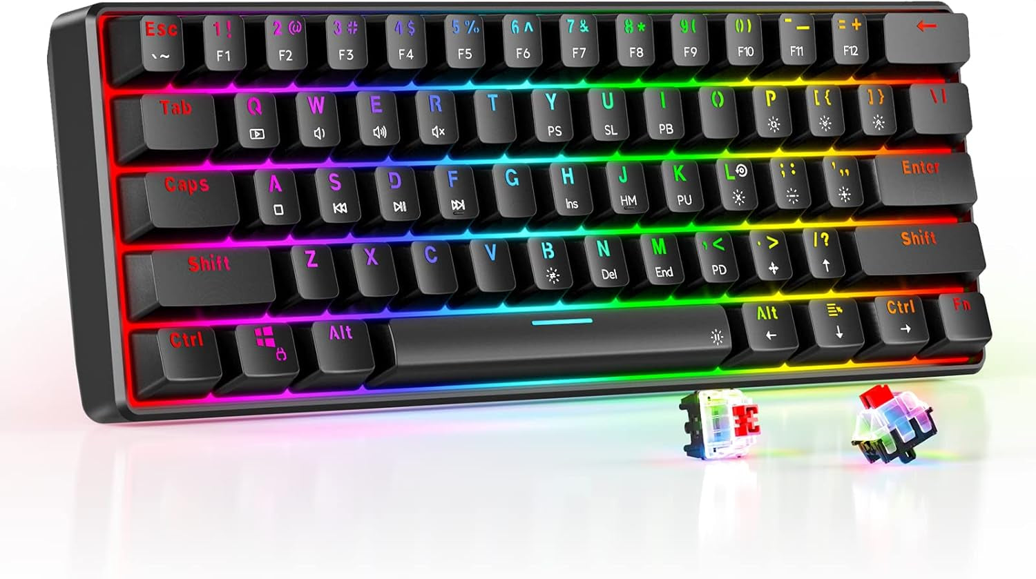 TH61 60% Mechanical Gaming Keyboard - RGB Backlit Wired Ultra-Compact Mini Keyboard with Fully Programmable Keys in Black